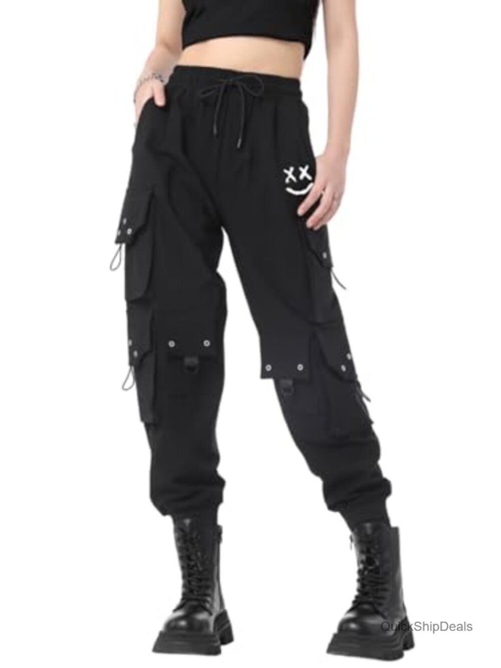Gothic Cargo Pants High Waist Drawstring Techwear Jogger with Pockets Streetwear